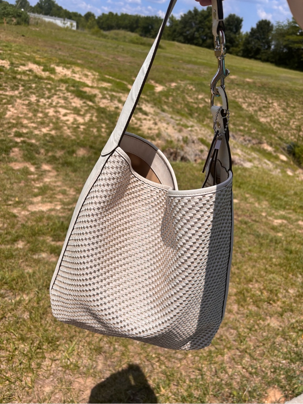 Coach Woven Shoulder Hobo Bag in white and silver